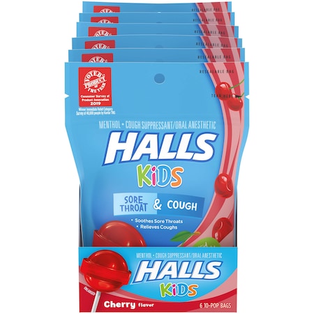 Halls Halls Kids Cherry Lollipops 10 Count, PK24 00296